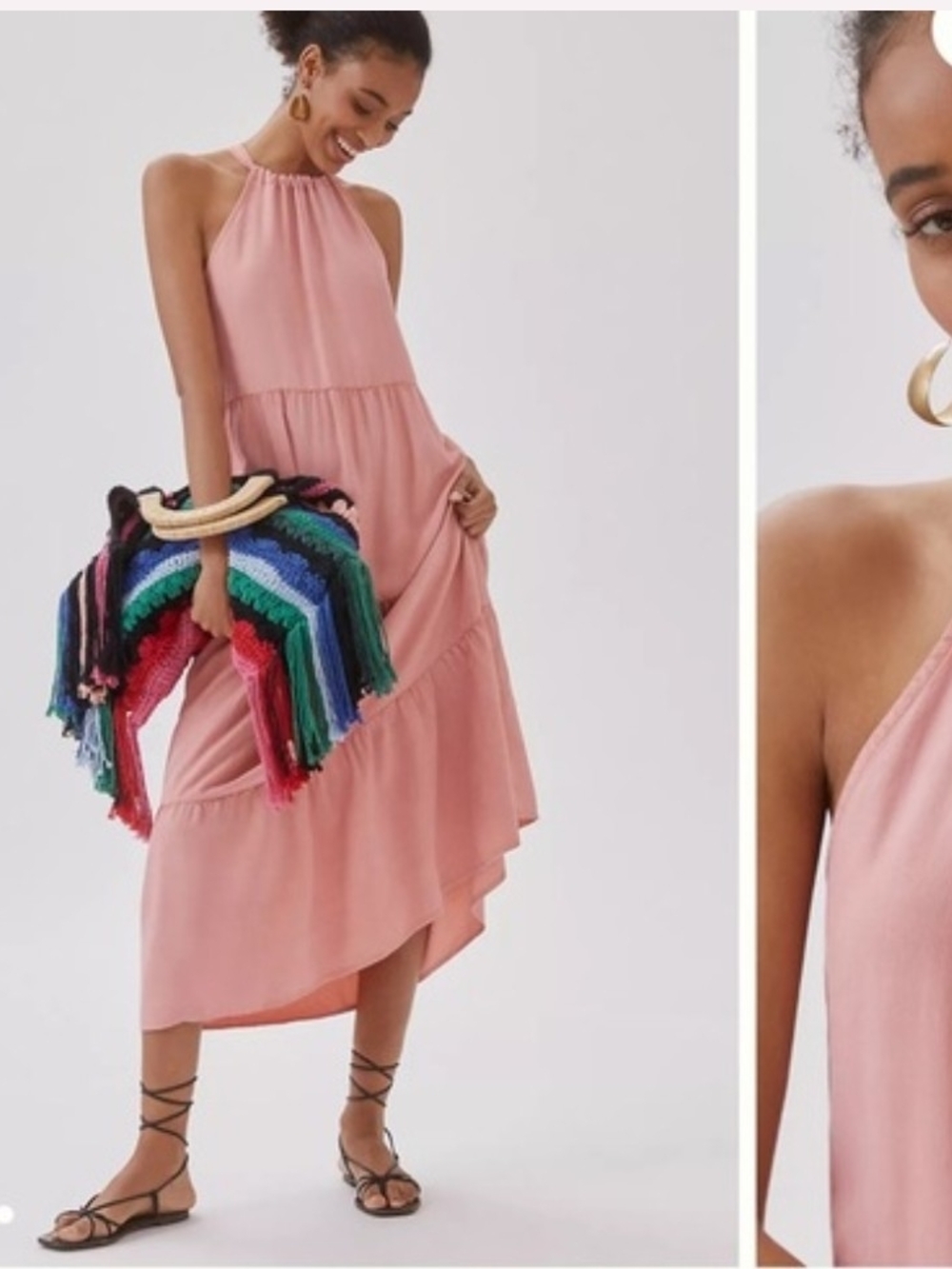 Cloth & Stone Pink Halter Tiered Maxi Dress Small